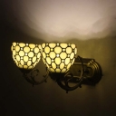 Yellow Bowl Shaped Tiffany Art Glass Wall Sconce with 2-Light, 16-Inch Wide Lampshade