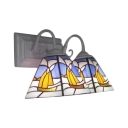 Mediterranean Tiffany Sailing Stained Glass Shade Sconce Ligting, 2 Light