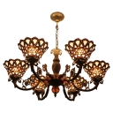 Tiffany 6-Light Inverted Floral Stained Glass Shade in Bronze Finish