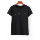 Hot Style Letter Embroidered Round Neck Short Sleeves Casual Tee