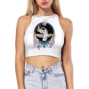 Chic Cartoon Hand Dreamcatcher Print Sleeveless Slim Fit Cropped Summer Tank Top