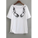 Shoes Printed Round Neck Short Sleeve Tied Side Detail Leisure Tee
