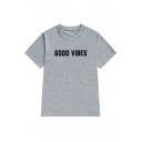 Stylish Letter GOOD VIBES Print Round Neck Short Sleeves Summer T-shirt