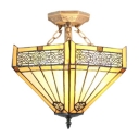 Tiffany-Style Mission 2-Light Semi-Flush Mount Ceiling Fixture in Yellow, 16-Inch Wide Shade