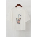 Sequined Drink Printed Round Neck Short Sleeve Tee