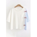 Bow Front Color Block Round Neck Short Sleeve Tee