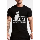 CRAZY CAT Animal Printed Round Neck Short Sleeve Tee