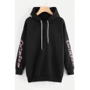 Letter Floral Embroidered Long Sleeve Hoodie