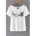 Letter Pineapple Printed Hollow Out Back Round Neck Short Sleeve Tee