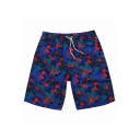 Camo Men's Blue and Red Swim Trunks Shorts with Hook and Loop Pockets