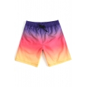 Purple and Pink Ombre Color Block Swim Trunks with Mesh Liner and Pockets