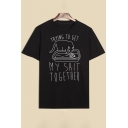TRYING TO GET Cat Printed Round Neck Short Sleeve Tee