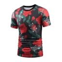 Floral SWAG Letter Printed Round Neck Short Sleeve Tee