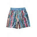 Multiple Colorful Blue Colorblocked Oil Painting Swim Shorts for Guys with Brief Lining