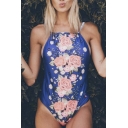 Floral Printed Spaghetti Straps Backless Bikini