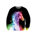 Colorful Horse Pattern Long Sleeve Pullover Sweatshirt for Couple