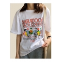 Character Letter Printed Round Neck Short Sleeve Tee