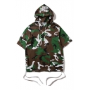Letter Character Camouflage Printed Short Sleeve Hooded Tee