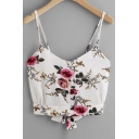 Floral Printed Spaghetti Straps Bow Back Cropped Tee