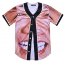 3D Man's Face Printed Short Sleeve Buttons Down Tee