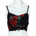 Sexy Floral Printed Spaghetti Straps Cropped Cami Top