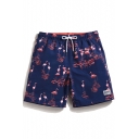 Big and Tall Short Flamingo Best Navy Blue Swim Trunks with Brief Liner