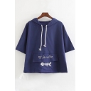 MY FAVORITE Fish Bone Embroidered Short Sleeve Hooded Tee with Pocket