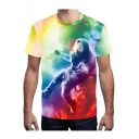 Colorful Cloudy Sky Astronaut Printed Round Neck Short Sleeve Tee