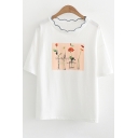 Floral Printed Wave Round Neck Short Sleeve Tee