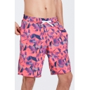 New Designer Mens Summer Pink Geo Print Swimming Shorts Trunks with Mesh Liner