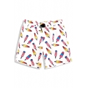 White Chic Popsicle Ice Cream Swimming Trunks for Men with Mesh Liner