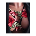 Floral Embroidered Embellished Hollow Out Straps Harness Bra Top