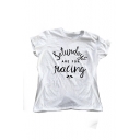 SATURDAY ARE FOR RACING Letter Flag Printed Round Neck Short Sleeve Tee
