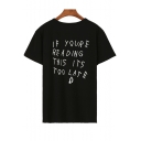 TOO LATE Letter Print Round Neck Short Sleeves Summer T-shirt