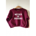 Simple Letter MOTHER OF DRAGONS Print Round Neck Long Sleeves Pullover Sweatshirt