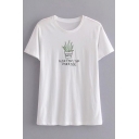 Cactus ALOE FROM ME Embroidered Round Neck Short Sleeve Tee