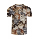 Comic Cats Printed Round Neck Short Sleeve Tee