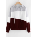 Casual Color Block Panel Long Sleeve Hoodie