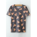 Pizza Printed Round Neck Short Sleeve Tee