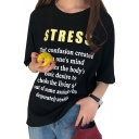 STRESS Letter Printed Round Neck Short Sleeve Tee
