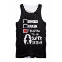 Letter Character Printed Round Neck Sleeveless Loose Tank