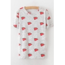 Summer Collection Watermelon Printed Round Neck Short Sleeve Tee