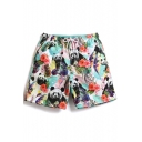 Cute Elastic Colorful Tropical Panda Stretch Swim Trunks for Men with Mesh Lining and Pockets
