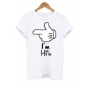 Gesture I'M HIS Letter Printed Round Neck Short Sleeve Tee