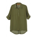 Lapel Collar Long Sleeve Buttons Embellished Loose Chiffon Blouse