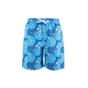 Unique Blue Fast Drying Pomegranate Fruit Print Stretch Bathing Trunks Men with Hook and Loop Pockets