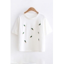 Cactus Embroidered Round Neck Short Sleeve Tee