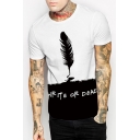 WRITE OR DEAD Letter Feather Pen Color Block Printed Round Neck Short Sleeve Tee