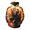 3D Fire Skull Printed Long Sleeve Hoodie