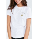 Banana Letter Embroidered Round Neck Short Sleeve Tee